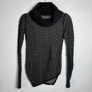 Express Cowl Neck Knit Sweater Geometric Pattern Black Gray Long‎ Sleeve Women